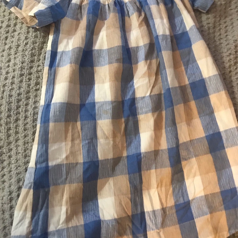 English Factory Blue and Cream Plaid Mini Dress